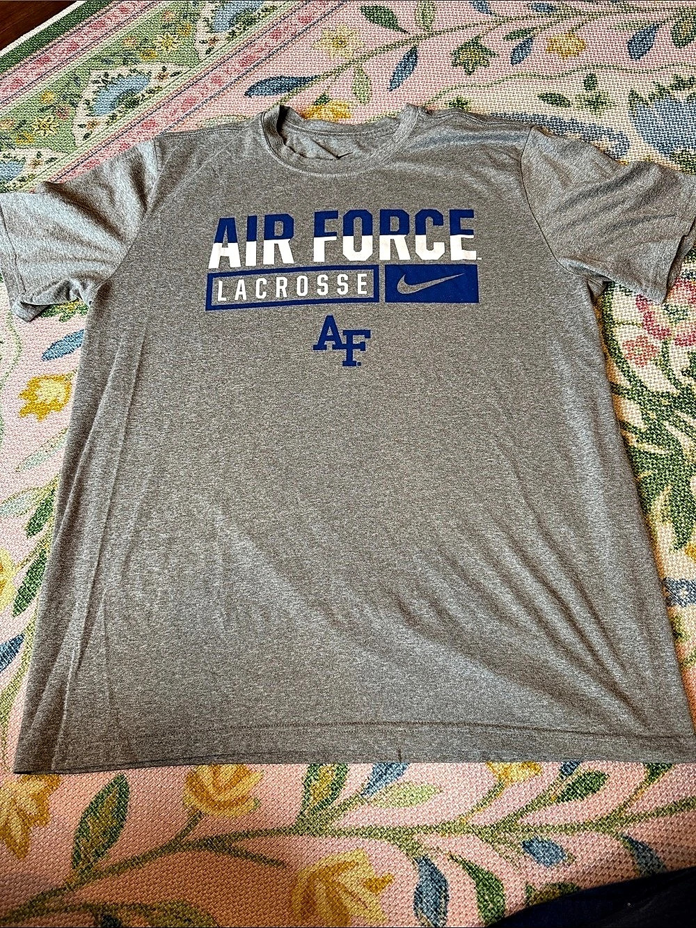 Nike Air Force Lacrosse Dri-FIT T-Shirt Graphic Tee Gray & Blue Size Large